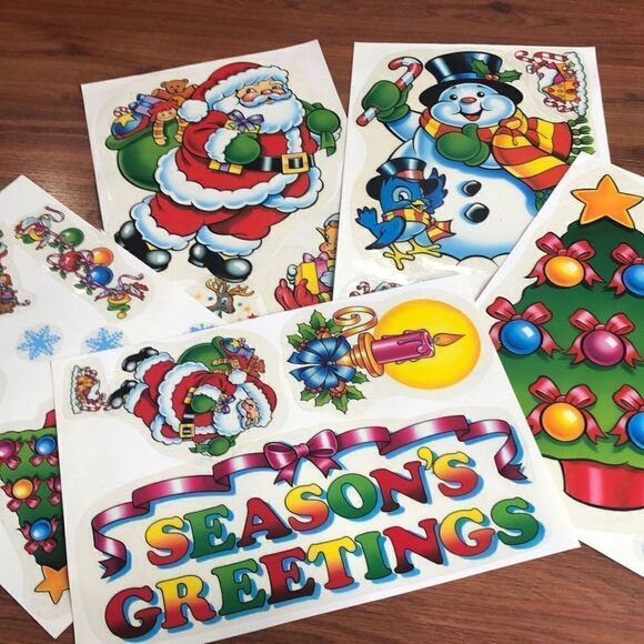 Vintage 70s 80s vinyl decal ￼ Christmas window stick on vinyl Five sheets - Picture 1 of 6